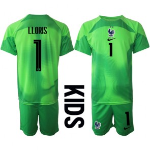 Lacne Dětský Futbalové dres Francúzsko Hugo Lloris #1 Brankarsky  MS 2022 Krátky Rukáv - Preč (+ trenírky)